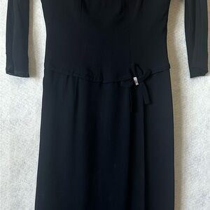 Chic Black Midi Dress with Bow Detail